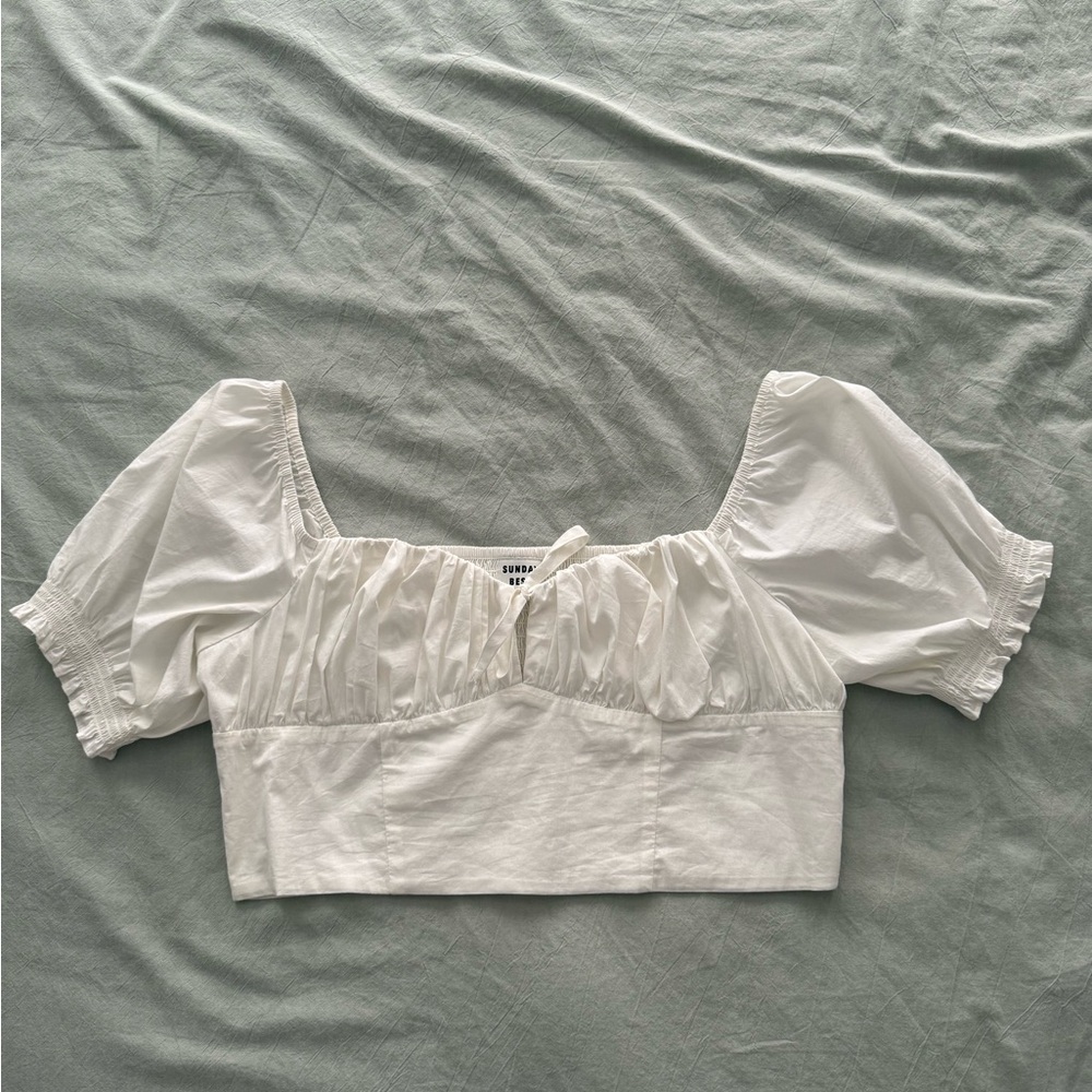 Sunday Best White Puff Sleeve Crop Top
